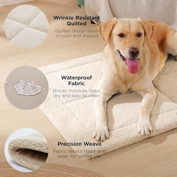 MASSFU Reversible Dog Crate Pad Bed for Large Dogs,Washable & Non-Slip Kennel Pet Mat, High Density Foam and Soft Fleece Cat Bed for Indoor & Outdoor Use, 41" x 28", Cream White