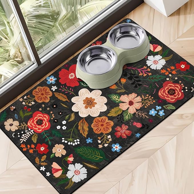 Dog Food Mats for Floors, Absorbent Quick Dry Pet Cat Food Mat, Dog Bowl Mats for Food and Water Dispenser Mat, Eco-Friendly Dog Accessories Pet Supplies 12"x20"