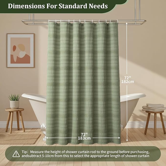 Siiluminisoy Sage Green Shower Curtain Farmhouse Shower Curtain for Bathroom Rustic Striped Fabric Shower Curtains 72 x 72
