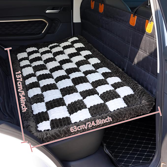 HOMEREFROM Dog Bed for Car, Backseat Pet Bed Mat, Dog Seat Cover for Car Back Seat, Non-Slip Travel Pet Mat, Fit for Backseat Extenders and Seat Covers (Black&White, 24.8x54inch)
