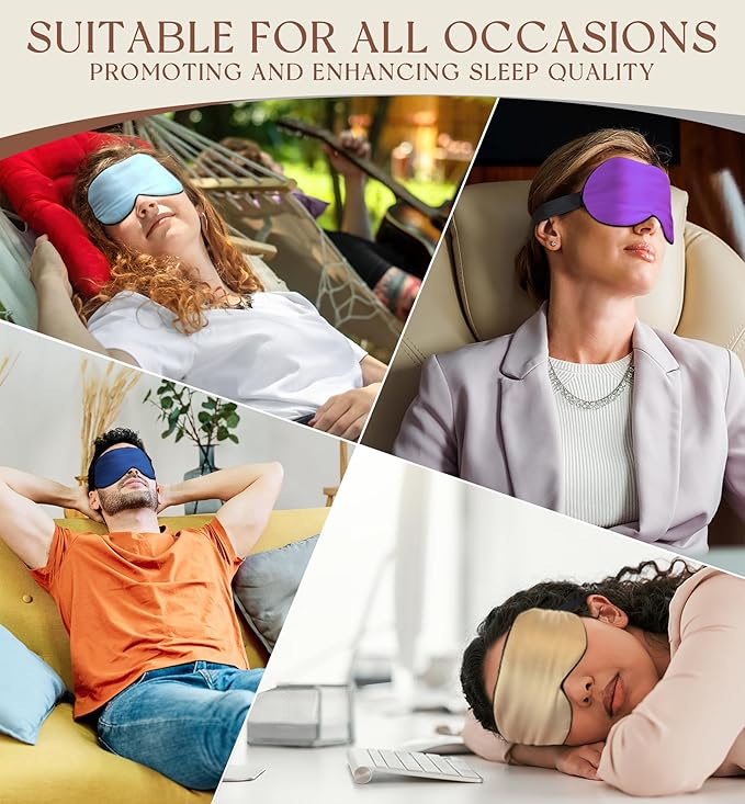 HiRui Silk Sleep Mask, 100% Natural Mulberry Silk of Double-Sided & Inner-Filling, Ultra-Smooth Soft, Adjustable Strap, Blocks Light for Night Sleeping, Travel, Office Naps (Champagne)