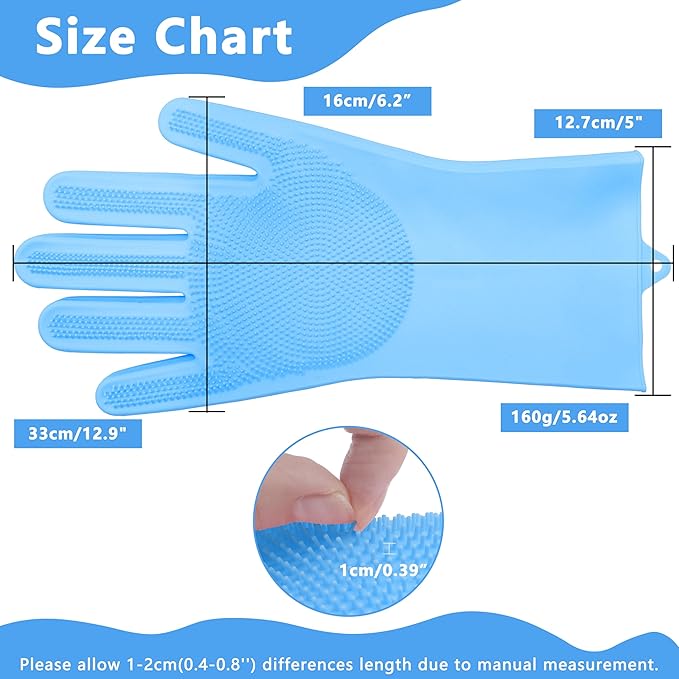 Maiiu Pet Grooming Gloves—Heat Resistant Dog Washing Gloves with High-Density Teeth, Dog Bath Scrubber with Enhanced Five Finger Design, Silicone Gloves for Dogs and Cats Bathing, Massage (Blue)