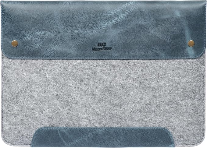 MegaGear Genuine Leather and Fleece MacBook Bag Laptop Sleeve for MacBook Pro and MacBook Air Case 14 Inch - 13 Inch (M4, M3, M2, M2, M1, Pro, Max) 13.3 Inch, iPad Pro 12.9 Inch - 2020 to 2024 Models