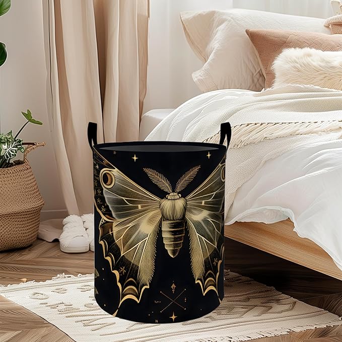 ainori Butterfly and Rose Floral Laundry Basket, Oxford Cloth Vintage Dirty Clothes Collapsible Hamper for Room Decor, Flower Insect Print Gifts Toy Organizer 19.7*15.8 Inch for Bedroom Bathroom Dorm