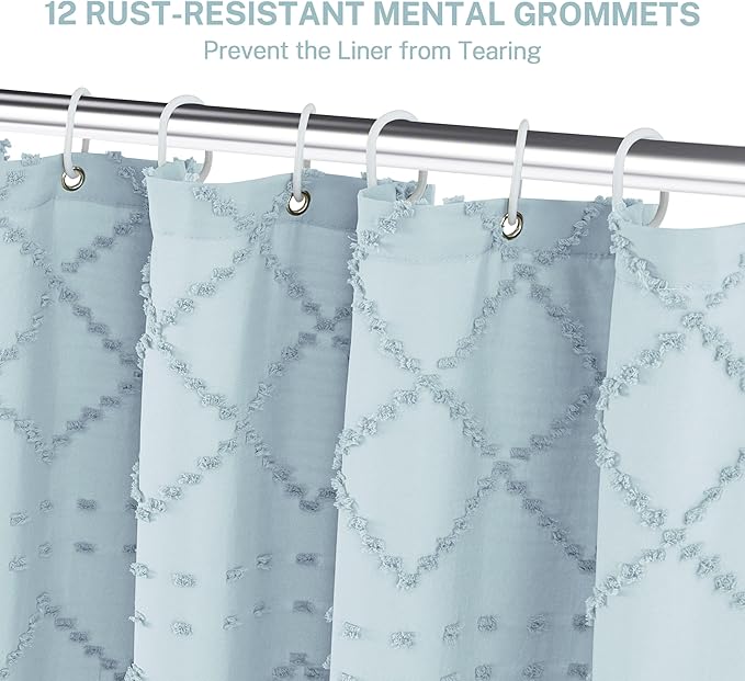 Siiluminisoy Fog Blue Boho Shower Curtain, 72 x 72 Tufted Chevron Textured Striped Modern Farmhouse Minimalist Cloth Shower Curtain for Bathroom