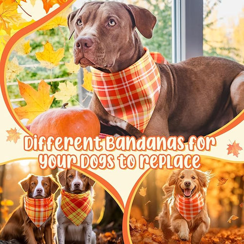 Abbylike 50 Pcs Thanksgiving Dog Bandanas Bulk Plaid Bandanas for Dogs Triangle Kerchief Bib Scarf for Pets Fall Costume Photo Props Accessories Pet Shops Groomers, 25 Styles (31.5 x 21.7 x 21.7)