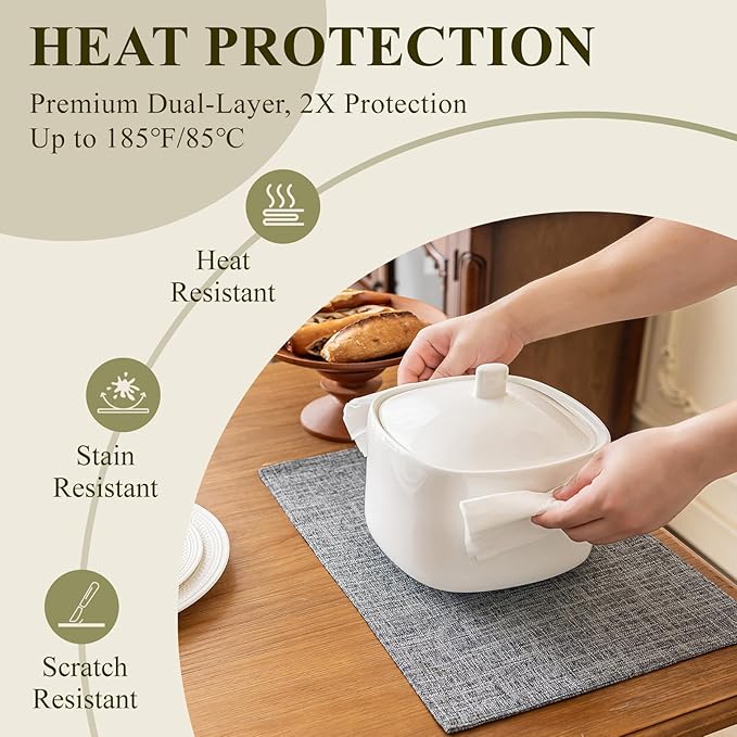 KXN Placemats Set of 6, Dual-Layer Thickened Faux Linen Table Mats, Heat Resistant & Wrinkle-Free, Machine Washable Cloth Place Mats for Kitchen Dining Indoor Outdoor (Light Gray)