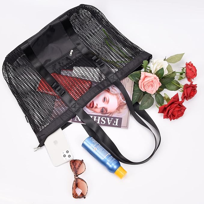 Tainehs Beach Bag - Mesh Tote Bag Beach Vacation Clothes for Women Pool Bag for Travel Pool Family Cruise Essentials 2026