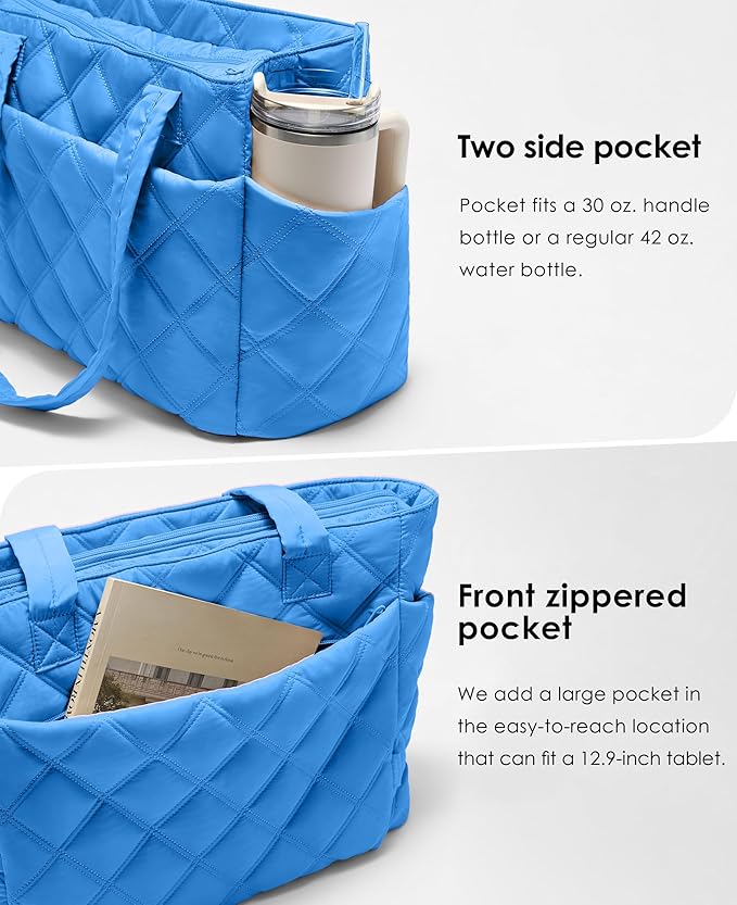 Uselike Tote Bag for Women, Lightweight Puffer Tote Work Bags with Compartments for Travel, Quilted Shoulder Bag with Zipper