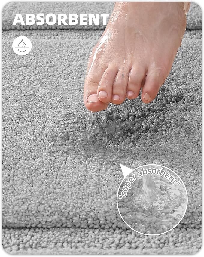 Color&Geometry Grey Bathroom Rugs, Non Slip, Absorbent, Soft, Washable, Thick Bath Mat, 24"x43" Small Bath Rug Bath Mats for Bathroom Floor, Shower, Sink, Vanity