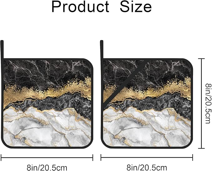 White Black Gold Marble Pot Holders Set of 2 Kitchen Heat Resistant Potholder for Microwave Cooking Baking Oven End Dishes and BBQ