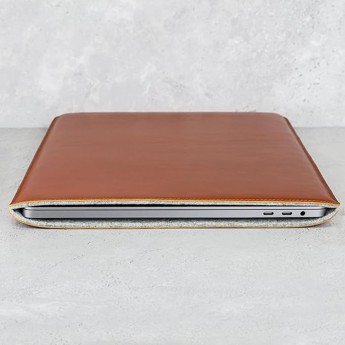 Casemade Real Leather Laptop Sleeve for MacBook Pro & Air Fits 13, 14, 15 & 16 Inch - Genuine Full Grain Leather with Soft Wool Lining (16 inch - Pro M1/M2/M3/M4)