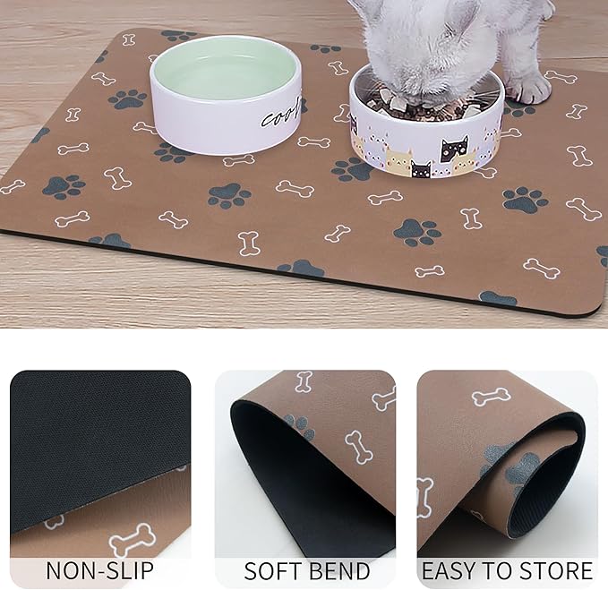 Pet Cat Dog Food Mat Non Slip Mat for Dog Water Bowl Mat Quick Dry Absorbent Cat Feeding Mat, 18.1 * 11.8 in, Green
