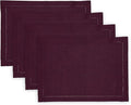 Solino Home Linen Cloth Placemats Set of 4-100% Pure Linen Hemstitch Chambray Burgundy Placemats 14 x 19 Inch - Milan Hemstitch Table Place Mats for Valentines, Winter