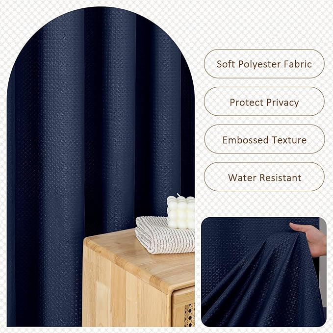 Ebesto Extra Long Navy Blue Shower Curtain 96 Inch Long 1 Piece, Waffle Embossed Textured Fabric Shower Curtain for Bathroom Large Hotel, Water Resistant, Machine Washable, 72Wx96L Inches