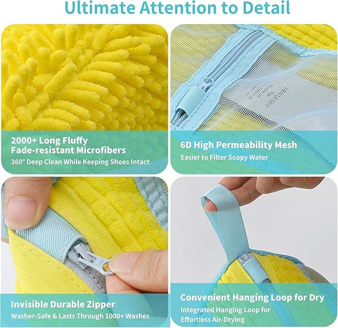 Shoe Washing Machine Bag: 2 pcs Shoe Bag for Washing Machine and dryer - Durable Zipper - 360° Deep Clean - Reusable laundry Bag for Sneaker/Slippers/Tennis/Runing Shoes & Insole(Yellow)