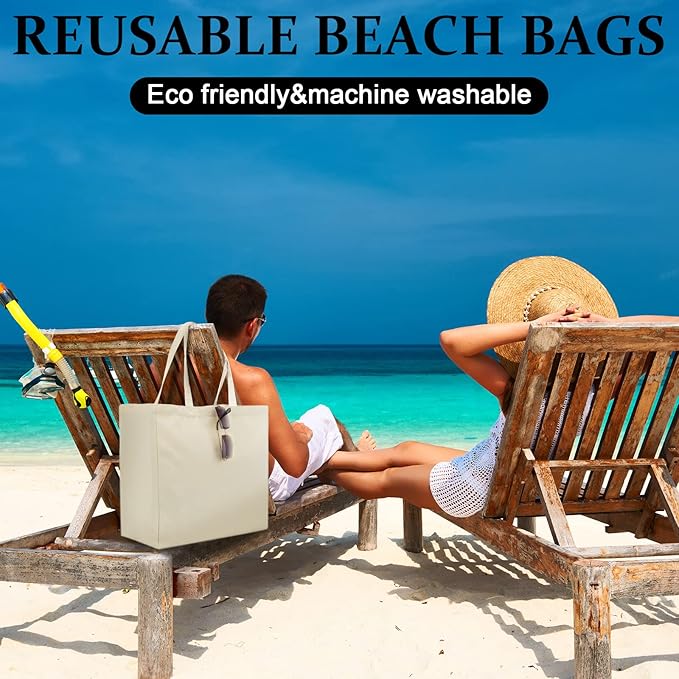 Reginary 12 Pack Canvas Grocery Bag Large Blank Shopping Tote Bags Reusable Pouches Bulk with Handle, 14 x 14 x 7.9''