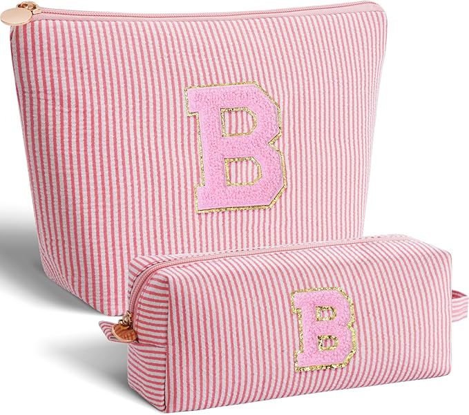 Btffitting Bridesmaid Gifts Wedding Day - Bridal Shower Gifts,Maid of Honor Gifts,Initials Makeup Bag Set Cosmetic Bag - Peach,B