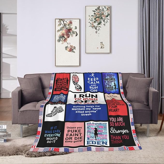 Running Blanket Runner Throw Blanket Runners Inspirational Bedding Track and Field Gifts Cozy Fleece Flannel Lightweight Stuff Plush for Men Women Boys Adults for Couch Sofa Bed Home Decor 50"x60"