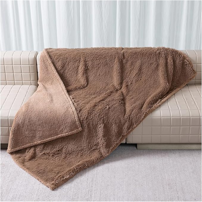 Wowchine Brown Long Faux Fur Pet Throw Blankets Waterproof Dogs Calming Blanket Cat Puppy Couch Cover Love Bed Covers Washable (Brown,S)