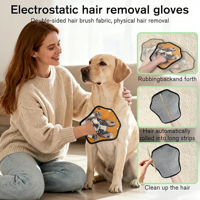 Hanxuanyifan French Bulldog Pet Hair Removal Glove for Dogs & Cats,2 PCS Newly Upgraded Reusable Electrostatic Pet Hair Gloves,Dog Hair Remover Tool for Clothing,Couch,Carpet,Car Seat