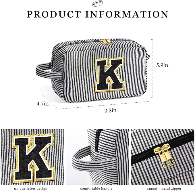 YOOLIFE Initial Cosmetic Bag for Women - Monogram Cute Makeup Bag Cosmetic Case Toiletry Pouch for Women Her Best Friend Sister Teacher, Personalized Birthday Gifts for Women, Black I
