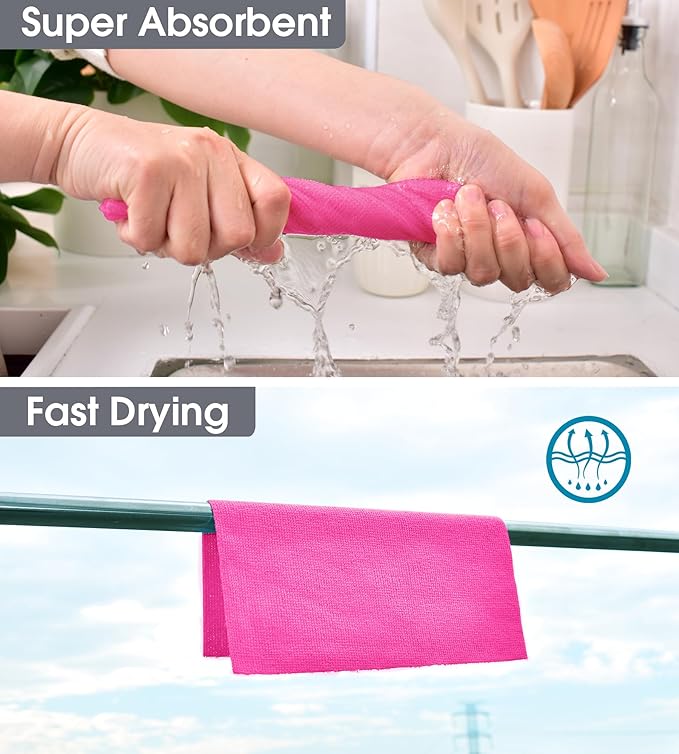 KitchLife Microfiber Cleaning Cloth Roll, 100 Pack - Tear-Away Microfiber Paper Towels, Lint-Free, Reusable, Washable for Kitchen, Car, Dishes, and Sensitive Surfaces (Hot Pink)