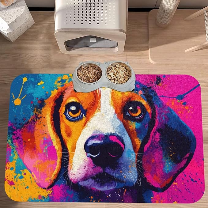 Beagle Food Mat for Floors Waterproof,Quick Dry Anti-Slip Dog Bowl Mats for Food and Water,Pet Feeding Mats,Pet Placemat for Messy Drinkers to Protect Floors,Pets Supplies 23.62×15.75in