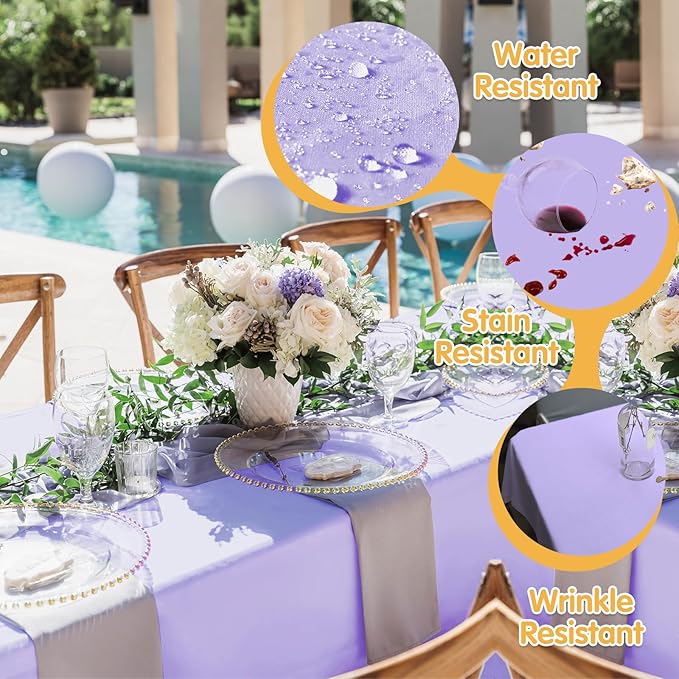 BRILLMAX 6 Pack Lavender Tablecloths for 8 Foot Rectangle Tables 90 x 156 Inch - 8ft Rectangular Bulk Linen Polyester Fabric Washable Cloth Cover for Wedding Reception Banquet Birthday Party