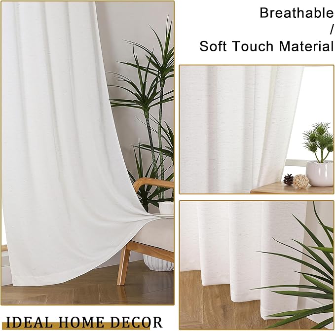 Lecloud Bessie Light Filtering Curtains 96 Inches Long 2 Panels, Faux Linen Textured Privacy Bedoom Curtains, Farmhouse Rod Pocket Window Curtain Drapes for Living Room, Each 50 W x 96 L, Natural