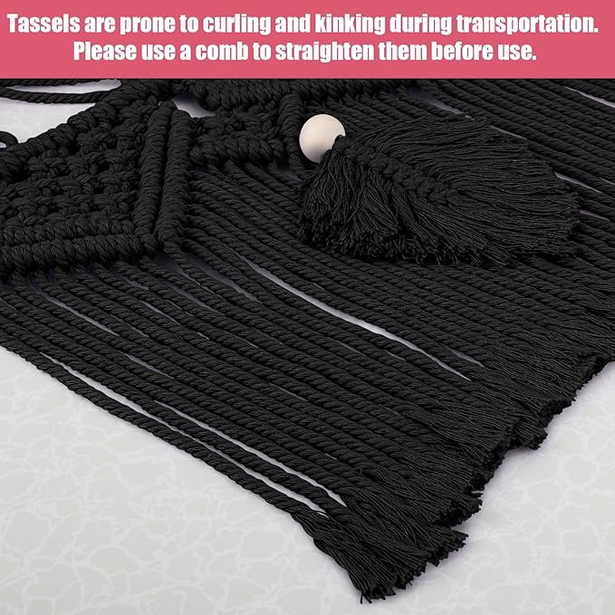Stuffed Animal Storage Hammock Corner, 56'' Jumbo Boho Macrame Leaf Hanging Stuff Animal Holder for Teddy Plushie, Black Stuffed Animal Net Toy Storage w/Star Lights for Baby Girl Boy Gift
