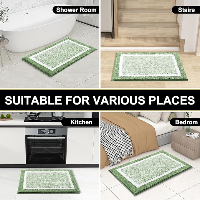 OLANLY Bathroom Rugs 36x24, Extra Soft and Absorbent Microfiber Bath Mat, Non-Slip, Machine Washable, Quick Dry Shaggy Bath Carpet, Suitable for Bathroom Floor, Tub, Shower (Large, Sage Green)