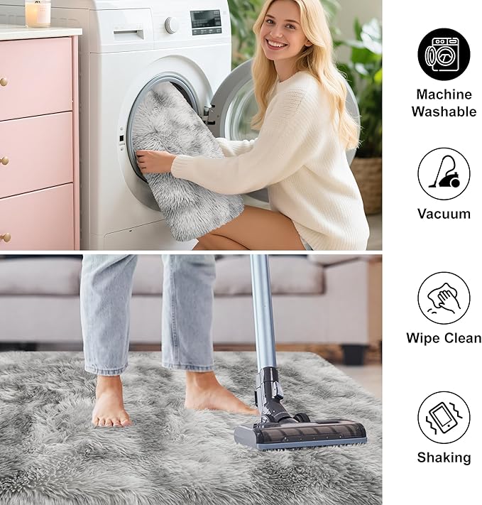 2x3 ft Shaggy Tie Dyed Grey Rug Small,Fluffy Furry Area Rugs for Living Room Door Entryway Indoor Inside Front Entrance Dog Mat Anti Skid Extra Comfy Fuzzy Floor Carpet for Home Decorative
