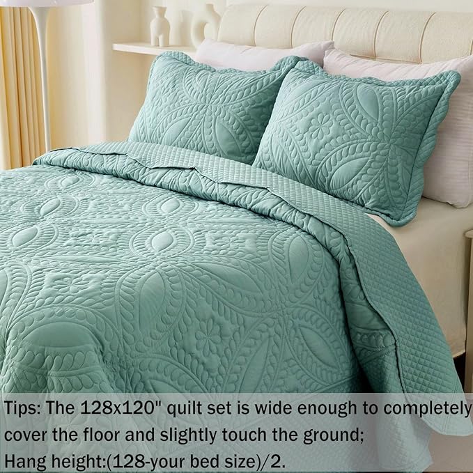 Cmfshape Oversize King Bedspread 128"x120",3 Piece California King Quilt,Lightweight Blue Quilt Set for All Season,Modern Coin Pattern Bedding Set(1 Quilt,2 Pillowshams)