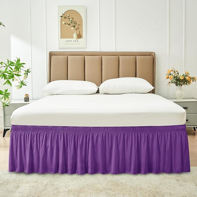 Biscaynebay Wrap Around Bed Skirts for Full & Full XL Beds 15" Drop, Eggplant Adjustable Elastic Dust Ruffles Easy Fit Wrinkle & Fade Resistant Silky Luxurious Fabric Machine Washable