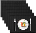 Blue Forest | Rectangular Faux Linen Placemats Set of 6 | Dual- Layered Thickened for Durability | Heat Resistant | Machine Washable | Wrinkle Free for Easy Care Indoor/Outdoor Use - Black
