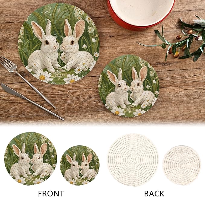 Sage Green Dandelions Trivets for Hot Dishes Pots and Pans Potholders Woven Trivet Cotton Round Large Pot Holder Decor Heat Resistant Hot Pads Mat for Table Counter Cooking Potholder Set of 2 (