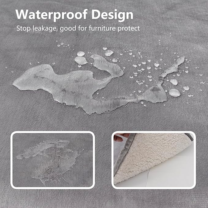 Bigbeer Waterproof Dog Blanket for Couch, Leak Proof Pet Blanket for Indoor Cats, Plush Sherpa Puppy Throw Furniture Protector for Sofa Bed(50"x60",XL,Darkgrey)