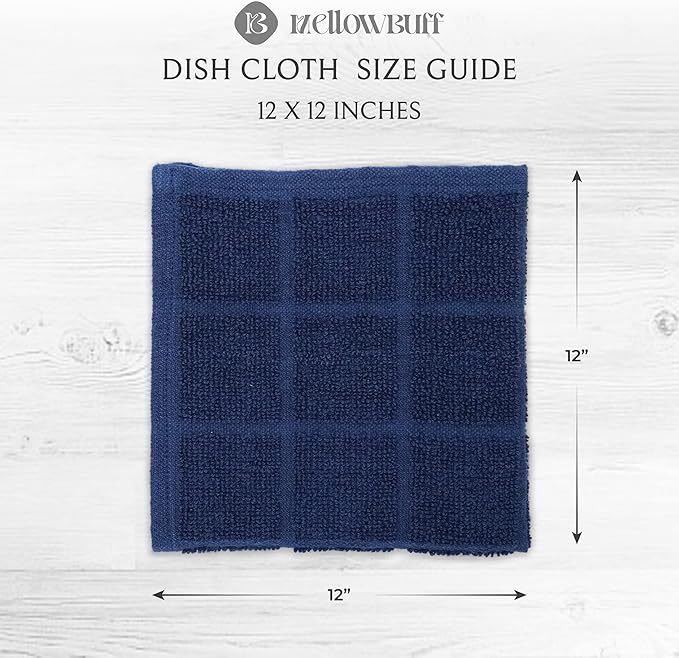 Mellow Buff 100% Cotton Terry Dish Cloth & Dish Towel, 6 Pack, Super Soft and Absorbent Kitchen Towels, Perfect for Kitchen Cleaning and Dish Washing (Assorted 6 Pack)