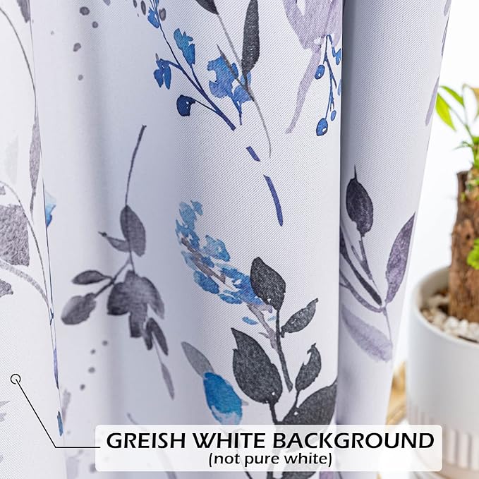 MYSKY HOME Curtains for Bedroom Blue Floral Blackout Curtains 63 inch Long 2 Panels for Living Room Darkening Curtains Thermal Insulated Vintage Painting Flower Leaf Grommet Top Drapess