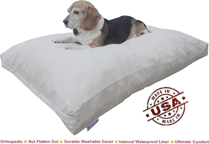 Dogbed4less XL Memory Foam Dog Bed for Medium Large Dogs with Orthopedic Comfort, Waterproof Liner and Khaki Washable Pet Bed Cover 47X29 Pillow