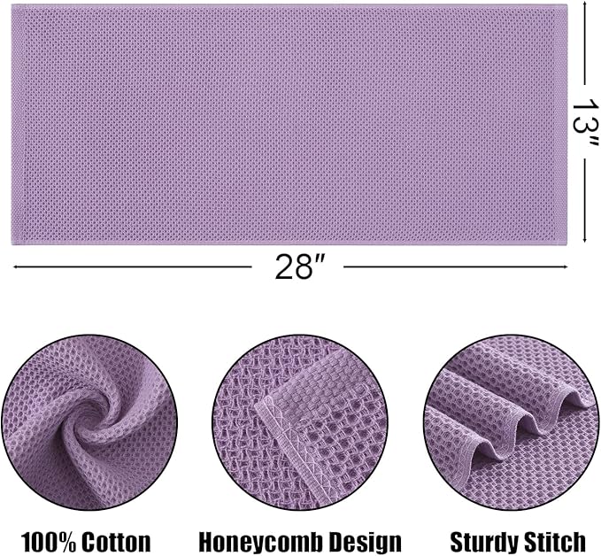 Kitinjoy 100% Cotton Waffle Weave Kitchen Towels, 4-Pack Super Soft and Absorbent Dish Towels for Drying Dishes, Kitchen Hand Towels, 13 in x 28 in, Lavender
