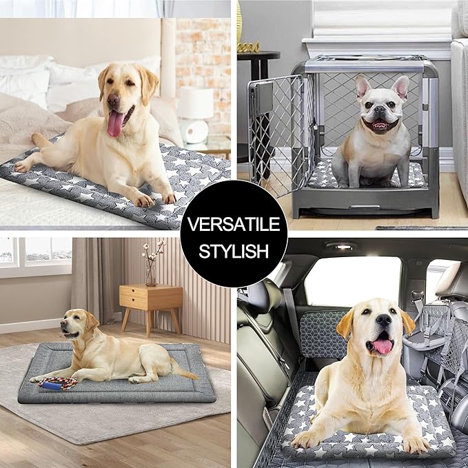 WITTOP Washable Dog Bed Plush Orthopedic Outdoor Crate Mat with Non-Slip Bottom,Luxe Soft Kennel Pad for Pets, Cozy Cage Cushion & Pet Sleeping Mattress Large Sized,Medium,Small Dogs,30 x 20 inch,Gray