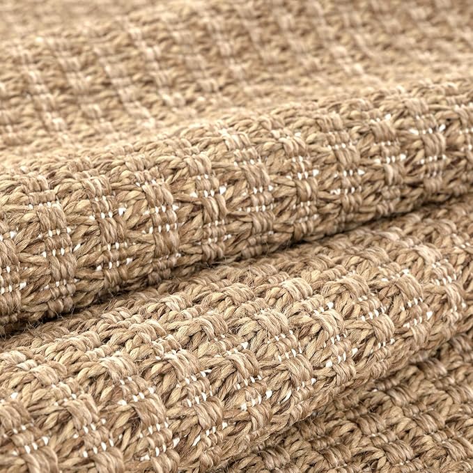 Easy Jute Rugs 9x12 Natural Color Living Room Indoor Outdoor Area Rug for Patio Farmhouse and Kitchen Rug High Traffic Easy to Clean Washable Solid Boho Woven Design Outside Carpet (9 x 12)
