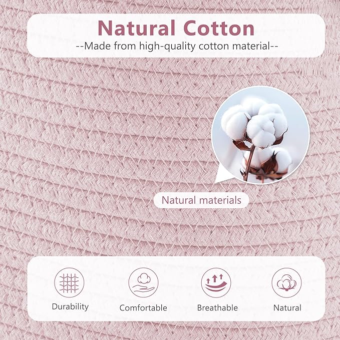 ECDYQXVU Cotton Rope Basket, Storage Baskets with Handle, 15x10x9 Inch Woven Basket for Shelves, Laundry, Towels, Clothes, Books (Light/Pink 1Pack)