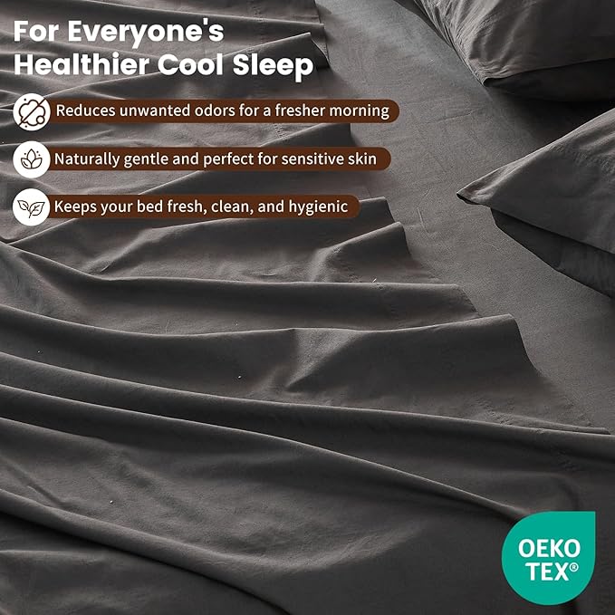 100% Linen Sheet Set Queen Size Extra Deep Pocket Fits 18-24 Inch Mattress, Breathable & Soft, Smooth 6-Piece Set for Thick Mattresses Hotel Luxury Bedding（Queen, Dark Grey）