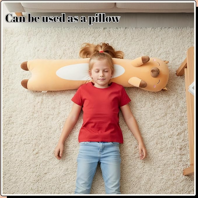 Shuoopen Long Capybara Plush Body Pillow Giant Stuffed Animal Soft Kids Sleeping Pillow, Kawaii Cute Capybara Plushies for Girls Boys Birthday (Brown,110cm/43.3inch)