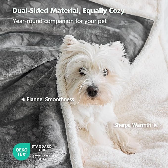 Qeils Pet Blankets for Cats - Waterproof Cat Blanket Washable - Sherpa Fleece Puppy Blanket, Soft Plush Reversible Throw Protector for Bed Couch Car Sofa, Grey 25x30 INCH