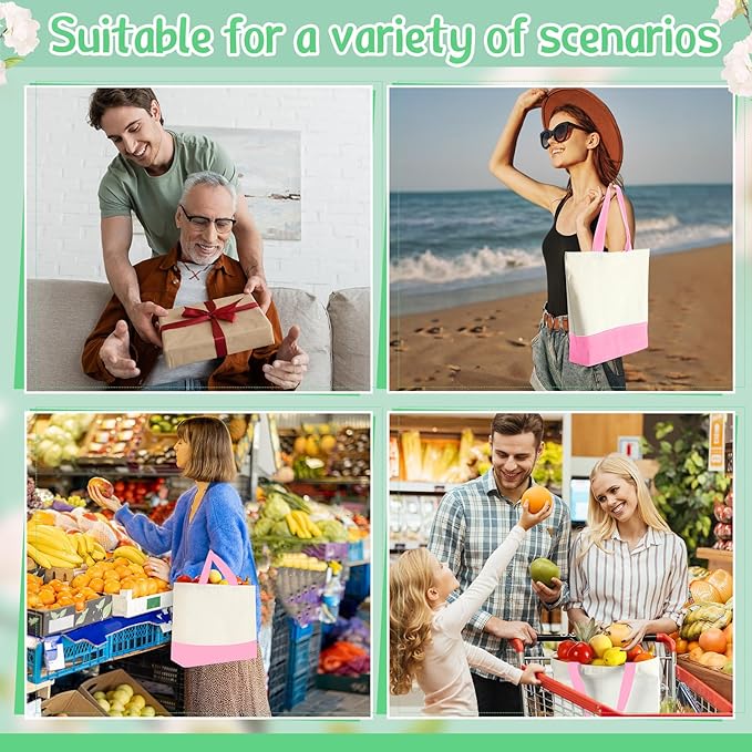 Sanwuta Canvas Tote Bags Bulk with Zipper Cosmetic Pouch 18.5" Reusable Cotton Shopping Bag with Handle for DIY Craft