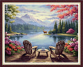 Foxnyart Stamped Cross Stitch Kits Full Range of Embroidery Needlework Starter Kits for Beginners Adults 11CT Embroidery Patterns Art Crafts DIY Needlepoint Kit-Tea and Rest by The Lake 16x20 inch